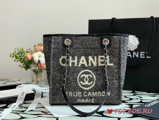 CHANEL DEAUVILLE TOTE BAG BLACK 28 CM - 1