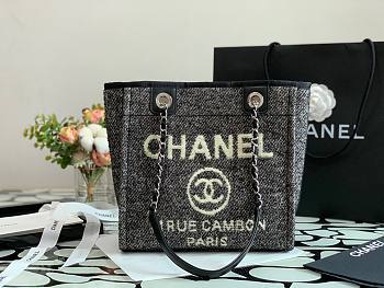 CHANEL DEAUVILLE TOTE BAG BLACK 28 CM