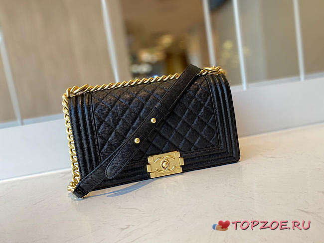 CHANEL BOY HANDBAG BLACK & GOLDEN METAL A67086 25 CM - 1