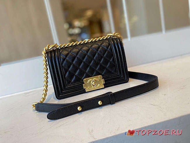 CHANEL SMALL BOY HANDBAG BLACK & GOLDEN METAL 20cm - 1