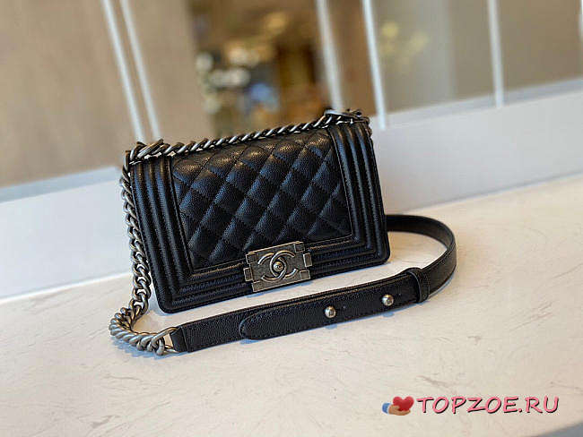 CHANEL BOY HANDBAG BLACK & RUTHENIUM-FINISH METAL A67085 20 CM - 1