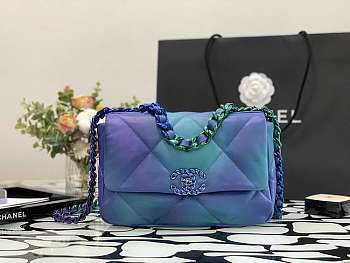 CHANEL 19 HANDBAG LACQUERED METAL BLUE & PURPLE AS1160 26CM