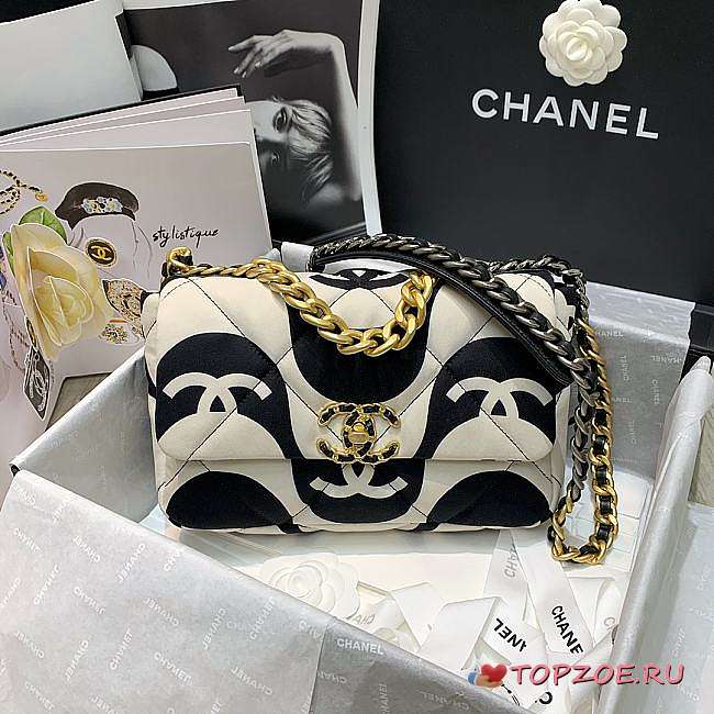 CHANEL 19 LARGE HANDBAG PRINTED FABRIC AS1161 SIZE 30 CM - 1