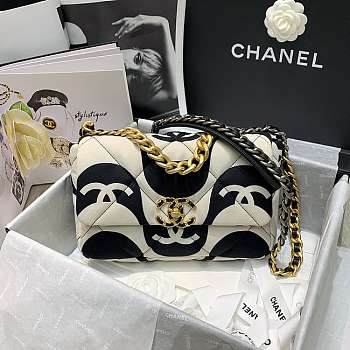 CHANEL 19 LARGE HANDBAG PRINTED FABRIC AS1161 SIZE 30 CM