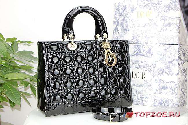 DIOR LARGE LADY BAG PATENT BLACK M0566 32 CM - 1