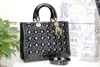 DIOR LARGE LADY BAG PATENT BLACK M0566 32 CM