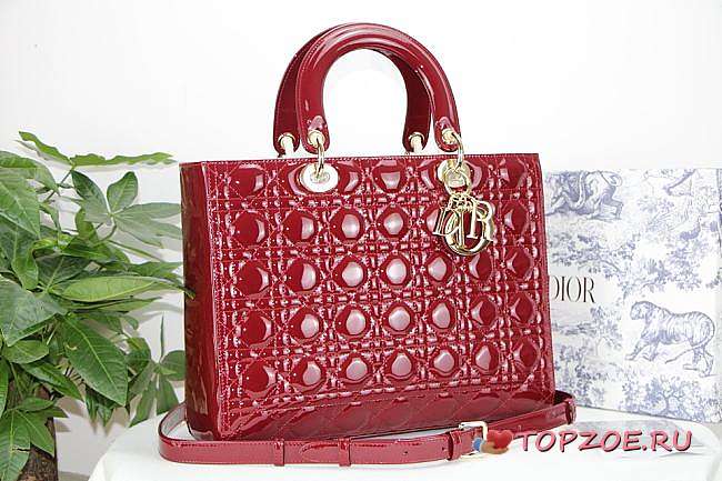 DIOR LARGE LADY BAG PATENT RED M0566 32 CM - 1