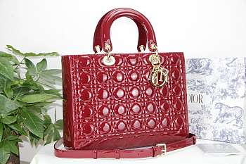 DIOR LARGE LADY BAG PATENT RED M0566 32 CM