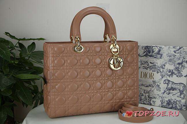 DIOR LARGE LADY BAG LAMBSKIN ROSE BROWN M0566 32 CM - 1