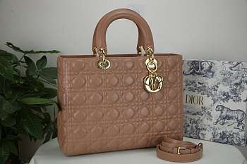 DIOR LARGE LADY BAG LAMBSKIN ROSE BROWN M0566 32 CM