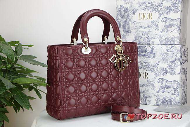 DIOR LARGE LADY BAG LAMBSKIN BURGUNDY M0566 32 CM - 1