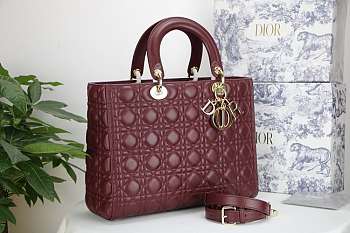 DIOR LARGE LADY BAG LAMBSKIN BURGUNDY M0566 32 CM