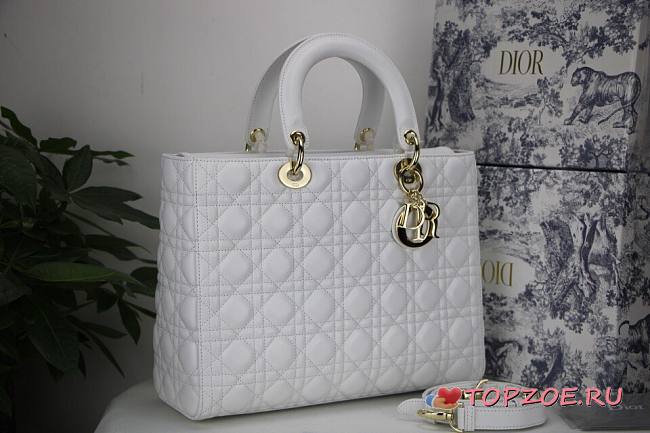 DIOR LARGE LADY BAG LAMBSKIN WHITE M0566 32 CM - 1