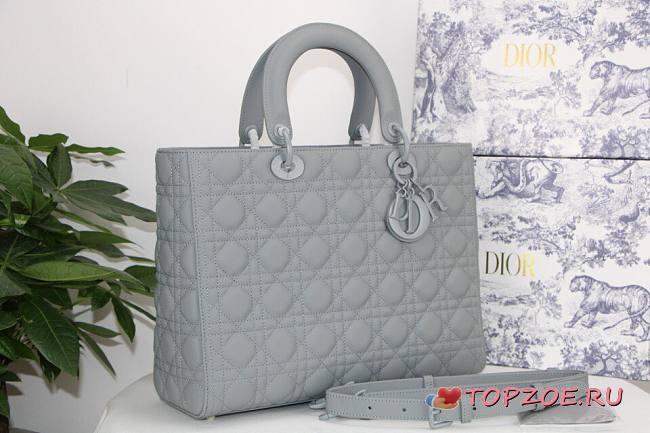 DIOR LARGE LADY BAG ULTRAMATTE CALFSKIN GRAY M0566 32 CM - 1
