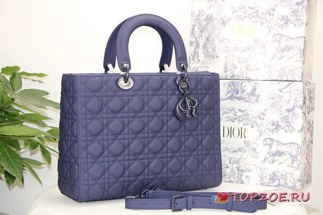 DIOR LARGE LADY BAG ULTRAMATTE CALFSKIN DENIM M0566 32 CM - 1