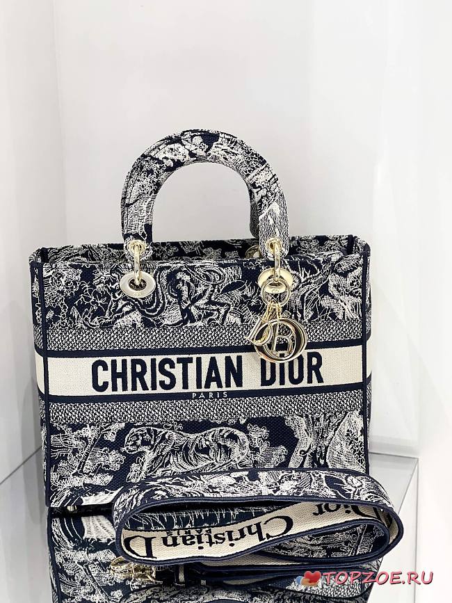 DIOR LARGE LADY D-LITE EMBROIDERED BAG BLUE M0565 SIZE 32 CM - 1