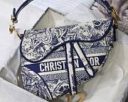DIOR SADDLE BAG BLUE TOILE DE JOUY EMBROIDERY M0446 SIZE 25.5 CM - 2