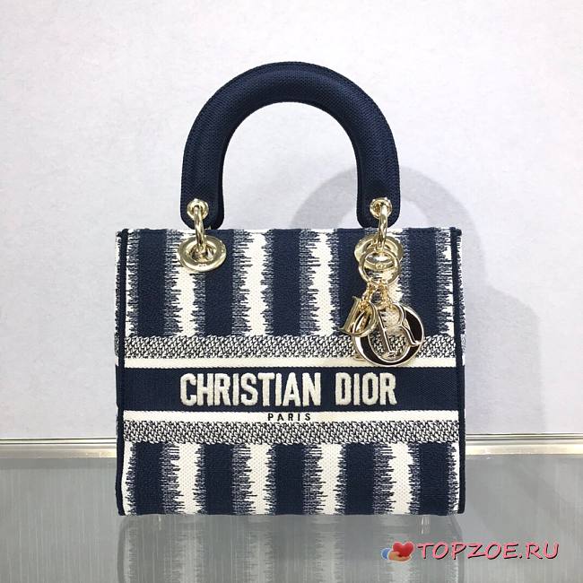 DIOR MEDIUM LADY BLUE D-STRIPES M0565 SIZE 24 CM  - 1