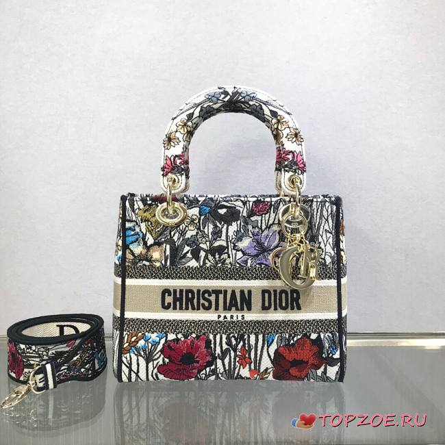 DIOR MEDIUM LADY COLORFUL FLOWER EMBROIDERED M0565 SIZE 24 CM - 1
