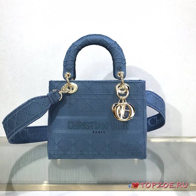 DIOR MEDIUM LADY D-LITE BAG DENIM BLUE M0565 SIZE 24 x 20 x 11 CM - 1