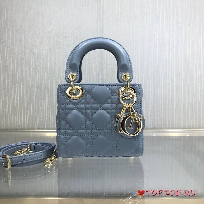 DIOR MICRO LADY BAG LAMBSKIN CLOUD BLUE S0856 SIZE 12 CM - 1