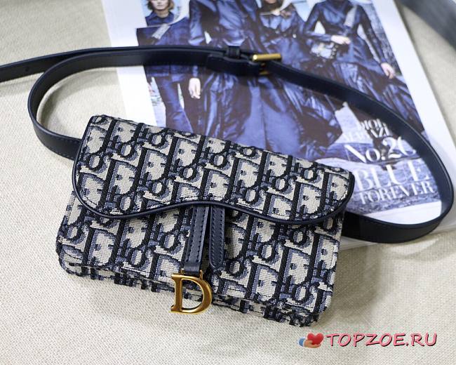 DIOR SADDLE BELT POUCH BLUE OBLIQUE JACQUARD S5619 SIZE 18 CM - 1