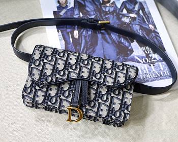DIOR SADDLE BELT POUCH BLUE OBLIQUE JACQUARD S5619 SIZE 18 CM