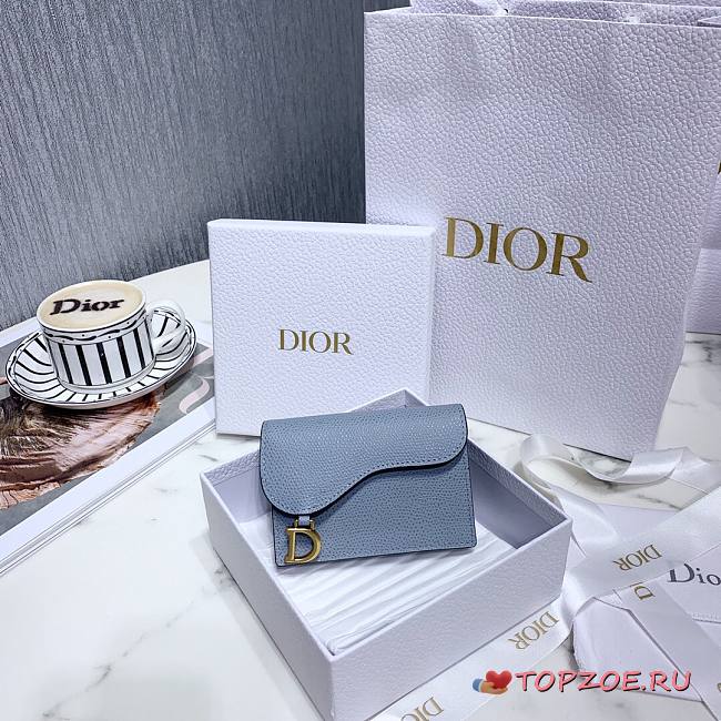 DIOR SADDLE FLAP CARD HOLDER CLOUD BLUE S5611 SIZE 10.5 CM - 1