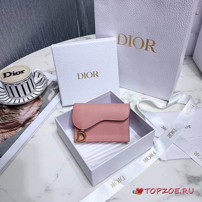 DIOR SADDLE FLAP CARD HOLDER LIGHT PINK S5611 SIZE 10.5 CM - 1