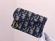  DIOR SADDLE FLAP CARD HOLDER BLUE OBLIQUE JACQUARD S5611 SIZE 10.5 CM - 3