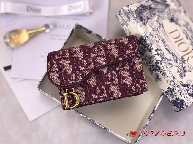 DIOR SADDLE FLAP CARD HOLDER RED OBLIQUE JACQUARD S5611 SIZE 10.5 CM - 1