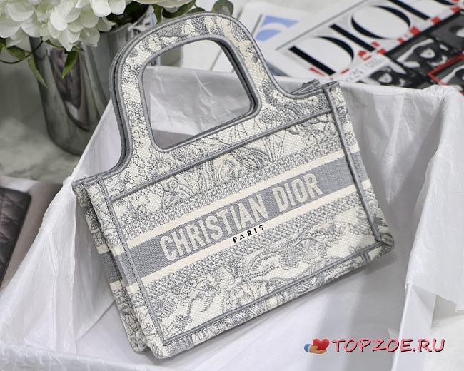 DIOR MINI BOOK TOTE GRAY TOILE DE JOUY EMBROIDERY S5475 SIZE 23 CM - 1