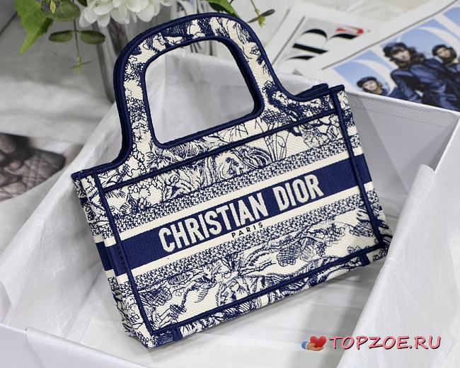 DIOR MINI BOOK TOTE BLUE TOILE DE JOUY EMBROIDERY S5475 SIZE 23 CM - 1