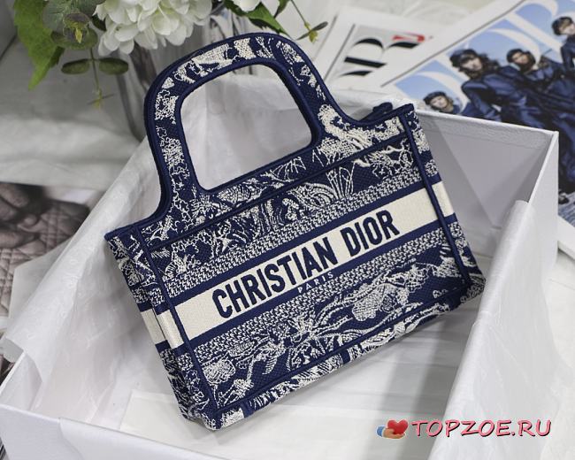 DIOR MINI BOOK TOTE BLUE & WHITE TOILE DE JOUY EMBROIDERY S5475 SIZE 23 CM - 1