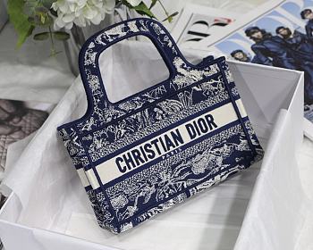 DIOR MINI BOOK TOTE BLUE & WHITE TOILE DE JOUY EMBROIDERY S5475 SIZE 23 CM