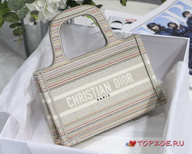 DIOR MINI BOOK TOTE MULTICOLOR STRIPES EMBROIDERY S5475 SIZE 23 CM - 1