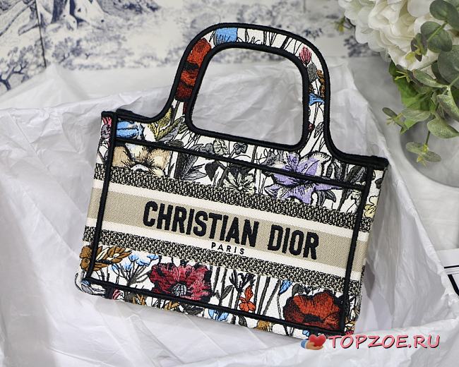 DIOR MINI BOOK TOTE MULTICOLOR FLOWER EMBROIDERY S5475 SIZE 23 CM - 1