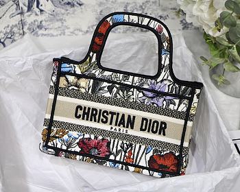 DIOR MINI BOOK TOTE MULTICOLOR FLOWER EMBROIDERY S5475 SIZE 23 CM