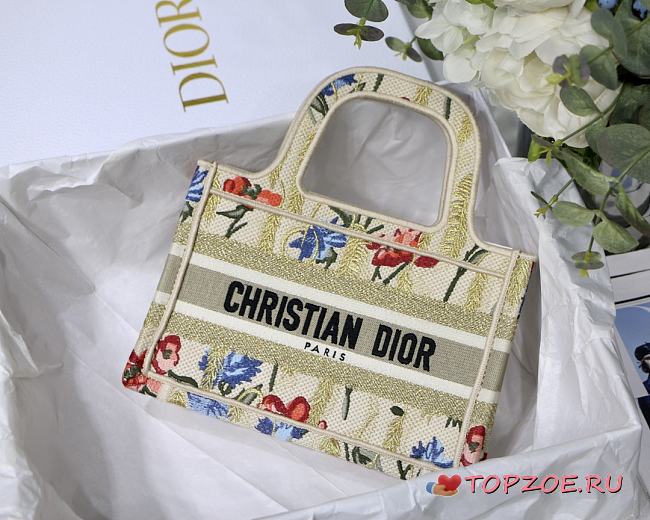 DIOR MINI BOOK TOTE FLOWER IN BEIGE EMBROIDERY S5475 SIZE 23 CM - 1