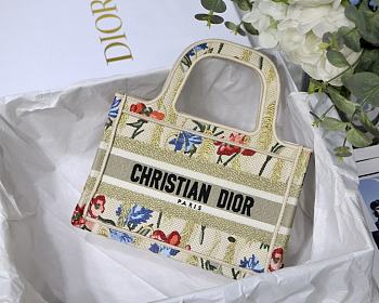DIOR MINI BOOK TOTE FLOWER IN BEIGE EMBROIDERY S5475 SIZE 23 CM