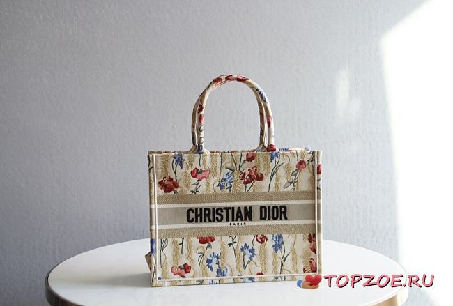 DIOR SMALL BOOK TOTE FLOWER IN BEIGE EMBROIDERY M1296 SIZE 36.5 CM - 1