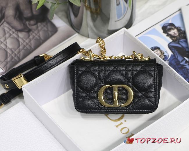 DIOR MICRO CARO BAG CANNAGE CALFSKIN BLACK S2022 SIZE 13 CM - 1