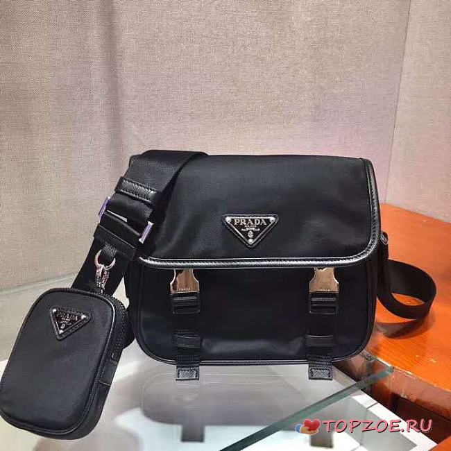 PRADA RE-NYLON AND SAFFIANO LEATHER BAG BLACK 2VD034 SIZE 22 CM - 1