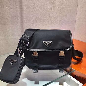 PRADA RE-NYLON AND SAFFIANO LEATHER BAG BLACK 2VD034 SIZE 22 CM