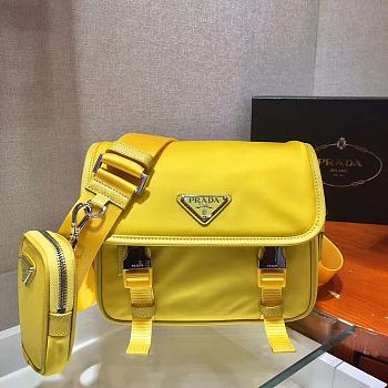 PRADA RE-NYLON AND SAFFIANO LEATHER BAG YELLOW 2VD034 SIZE 22 CM