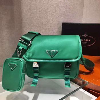 PRADA RE-NYLON AND SAFFIANO LEATHER BAG GREEN 2VD034 SIZE 22 CM