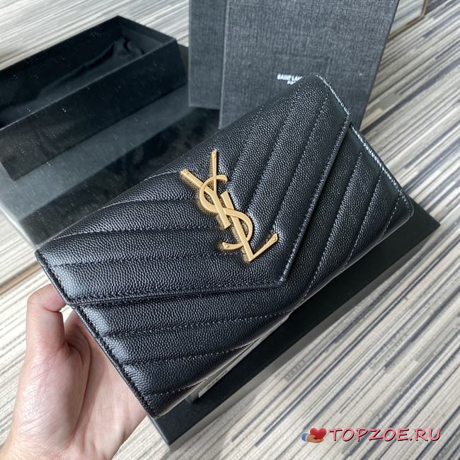 YSL MONOGRAM LONG WALLET BLACK & GOLD-TONE METAL 437469 SIZE 19 CM - 1