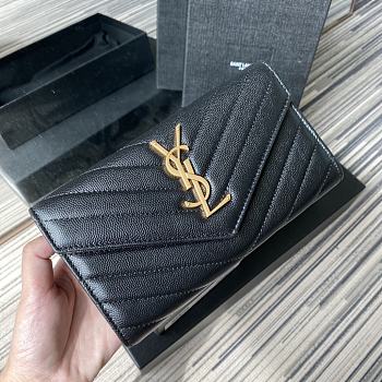 YSL MONOGRAM LONG WALLET BLACK & GOLD-TONE METAL 437469 SIZE 19 CM