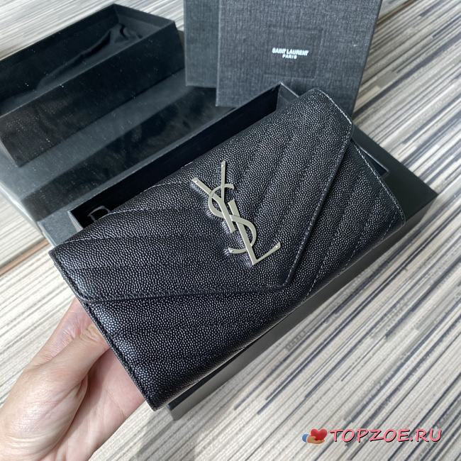 YSL MONOGRAM LONG WALLET BLACK & SILVER-TONE METAL 437469 SIZE 19 CM - 1