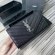 YSL MONOGRAM LONG WALLET BLACK & SILVER-TONE METAL 437469 SIZE 19 CM - 1